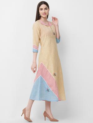color block a-line ethnic dress - 16811296 - Standard Image - 2
