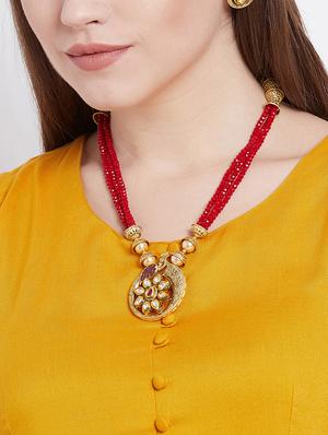 red gold metal short necklace - 16811639 - Standard Image - 4