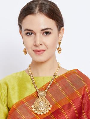gold metal long necklace - 16811686 - Standard Image - 5