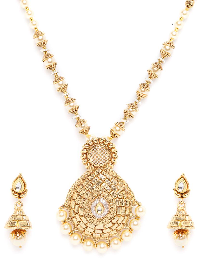 gold metal long necklace - 16811686 - Zoom Image - 3