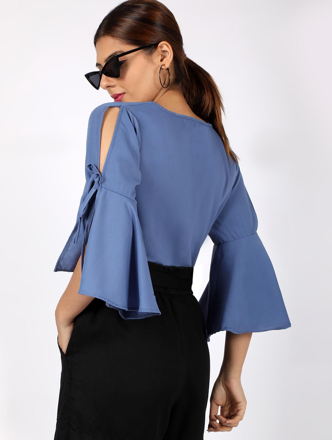 cold bell shoulder solid top - 16812695 - Zoom Image - 3