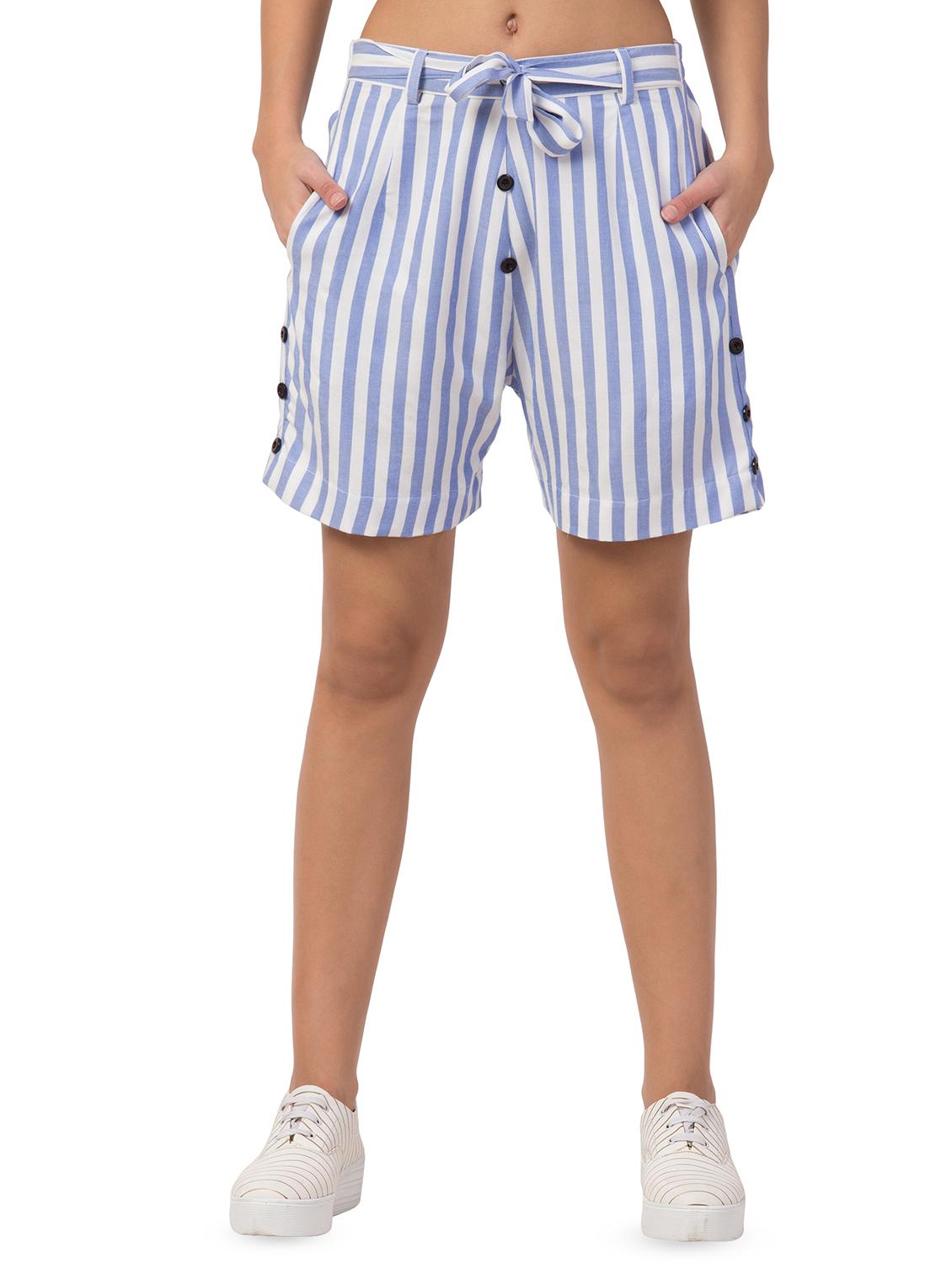 tie front button detail striped shorts - 16813444 - Zoom Image - 1