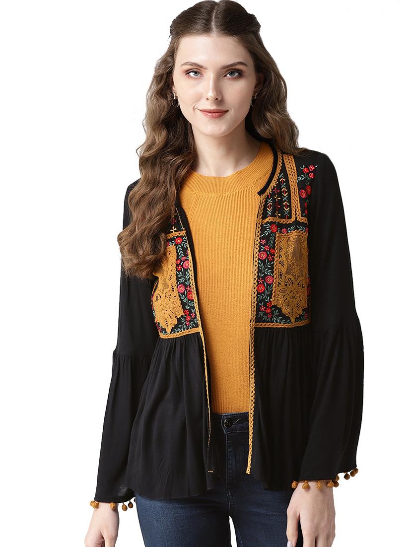 embroidered detail bell sleeved jacket - 16813655 - Zoom Image - 1