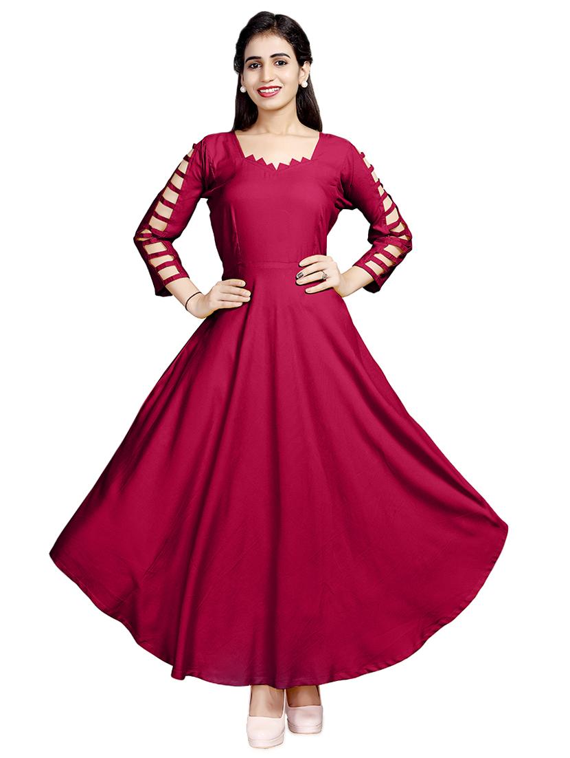 solid flared ethnic dress - 16813982 - Zoom Image - 1