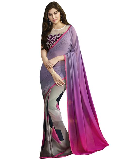 geometric printed saree with blouse - 16814431 - Very Small Image - 1