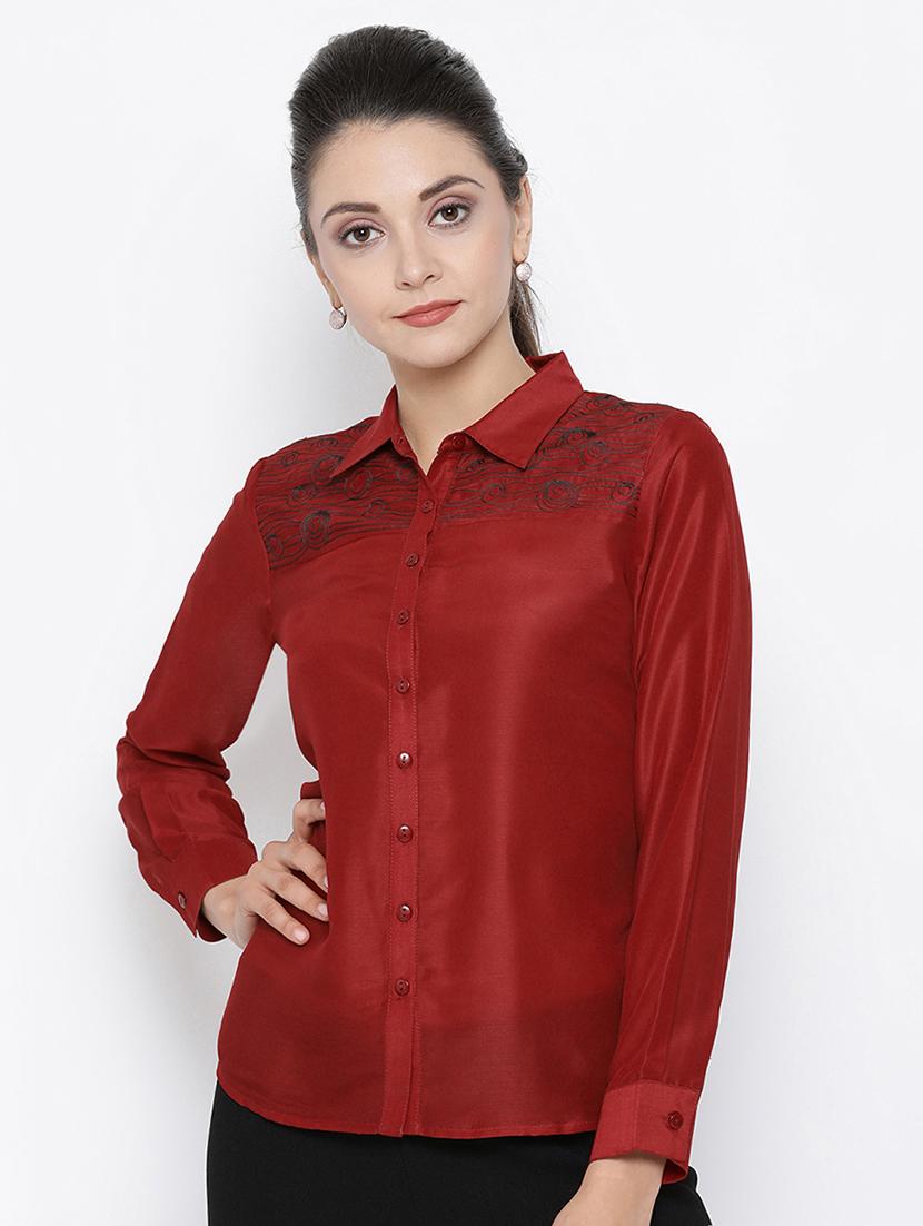 embroidered detail solid shirt - 16814857 - Zoom Image - 1