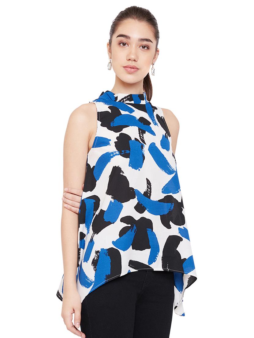 mock neck printed asymmetric top - 16815843 - Zoom Image - 2