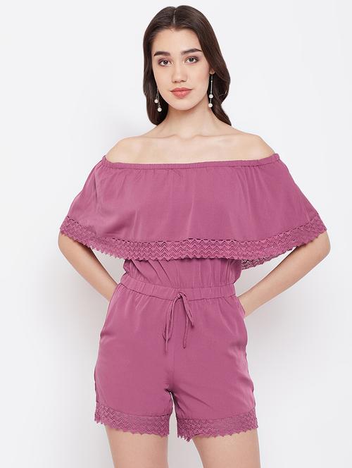 drawstring waist off shoulder romper - 16816025 - Standard Image - 1