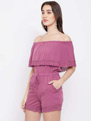 drawstring waist off shoulder romper - 16816025 - Standard Image - 2