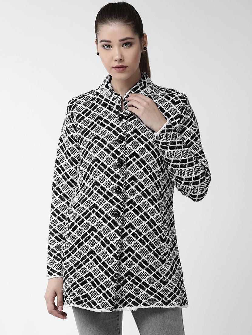 mandarin neck checkered wool cardigan - 16816082 - Zoom Image - 1