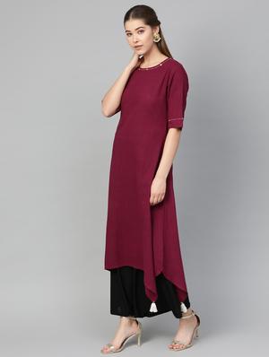 wine solid asymmetric kurta - 16816479 - Standard Image - 2