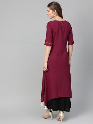 wine solid asymmetric kurta - 16816479 - Standard Image - 3