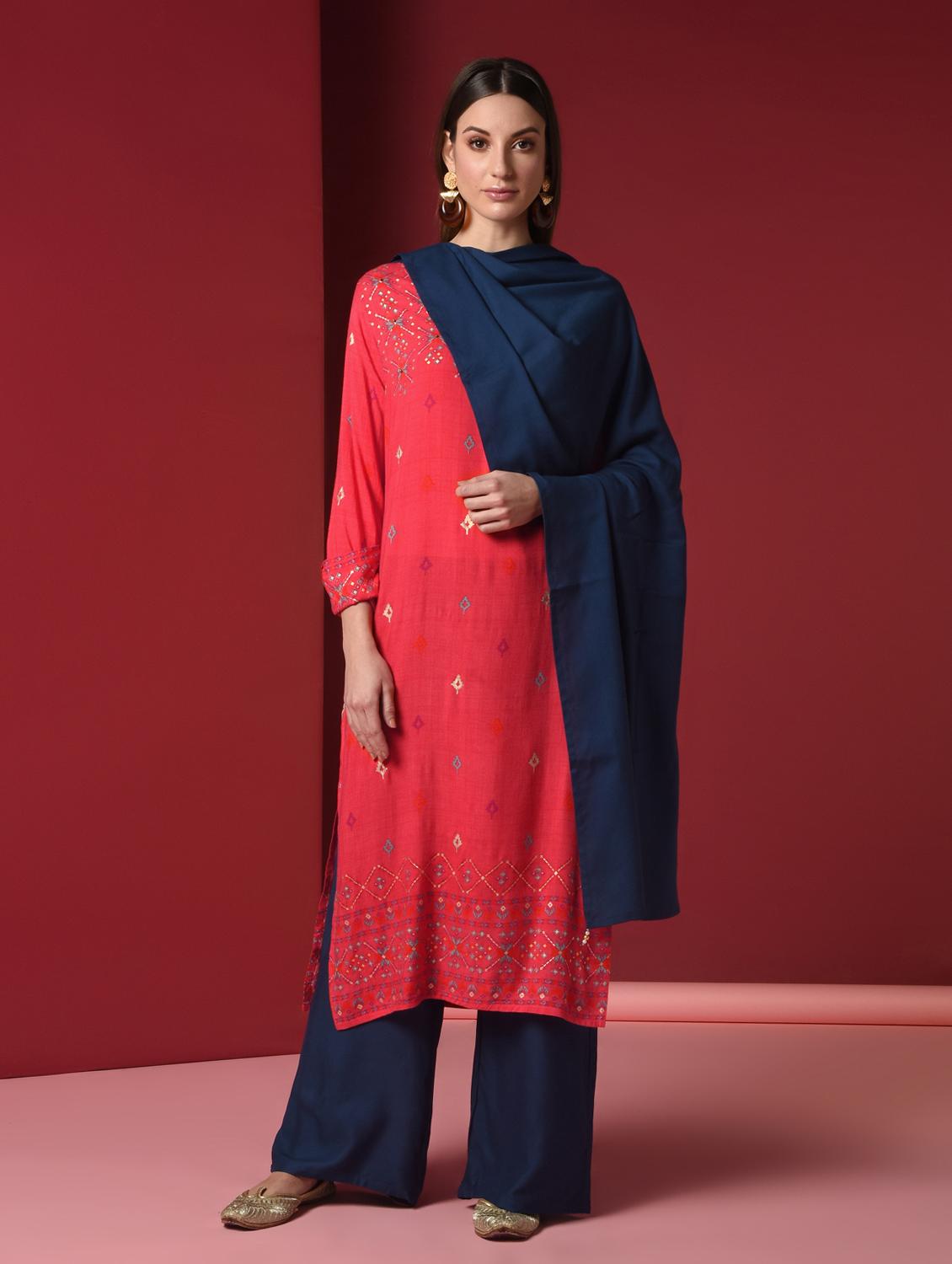 ikat print kurta palazzo set - 16816494 - Zoom Image - 1