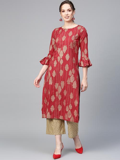 foil print kurta palazzo set - 16816611 - Very Small Image - 1