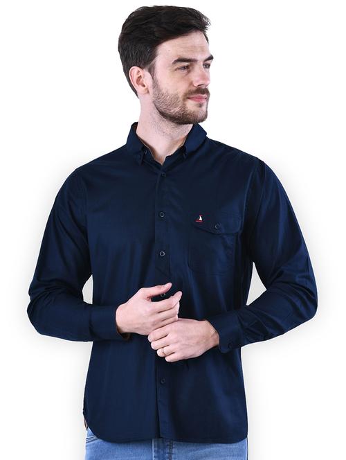 blue solid casual shirt - 16816804 - Standard Image - 1