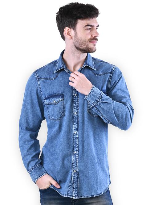 blue solid casual shirt - 16816808 - Standard Image - 1