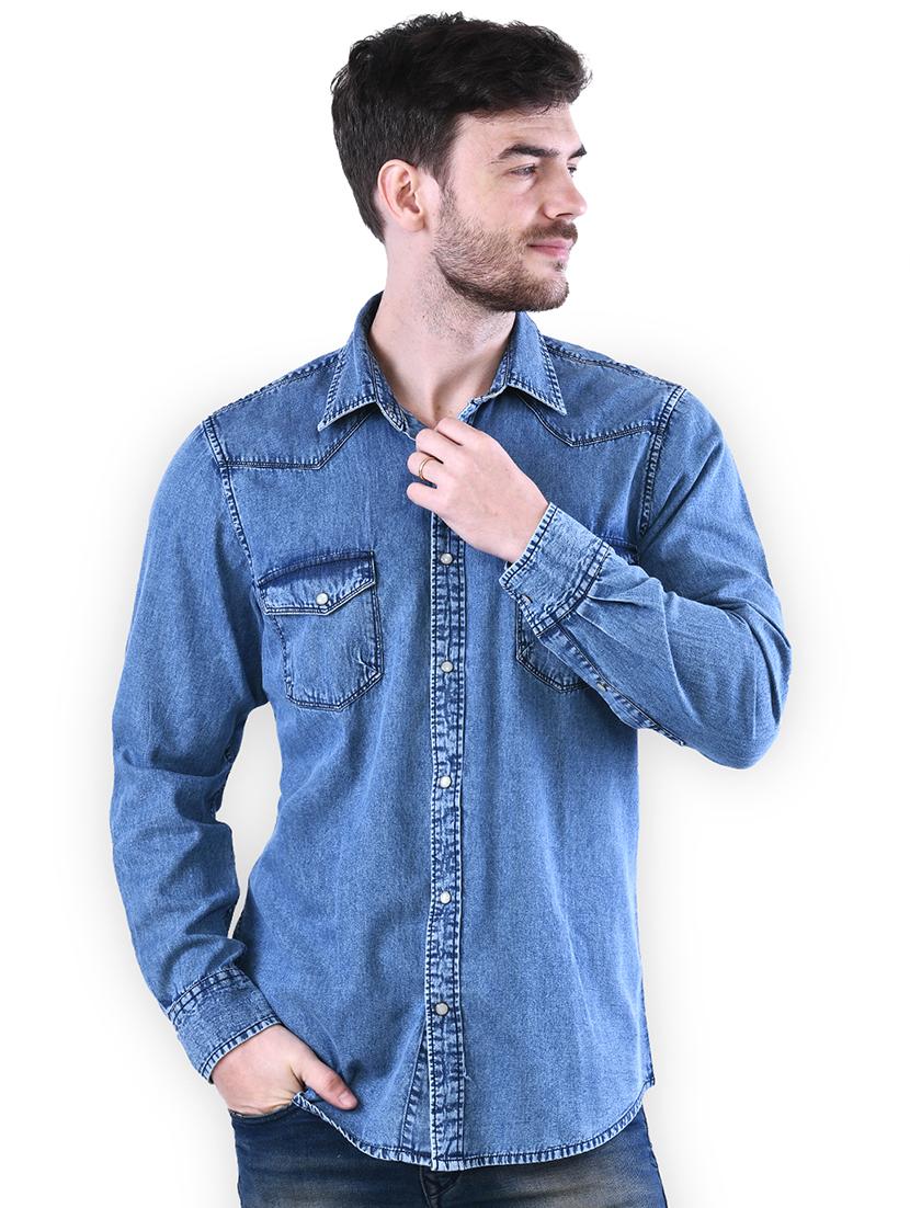 blue solid casual shirt - 16816808 - Zoom Image - 1