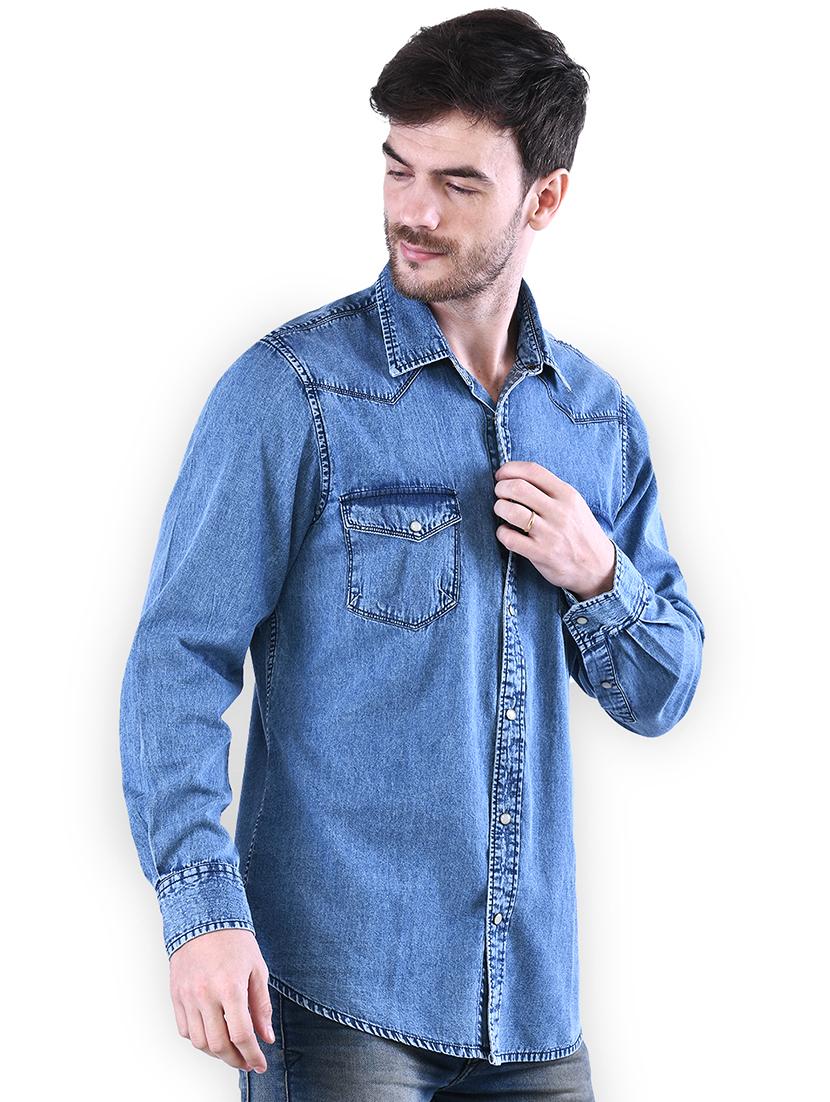 blue solid casual shirt - 16816808 - Zoom Image - 2