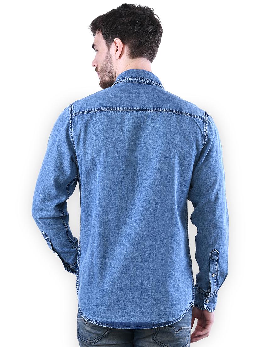 blue solid casual shirt - 16816808 - Zoom Image - 3