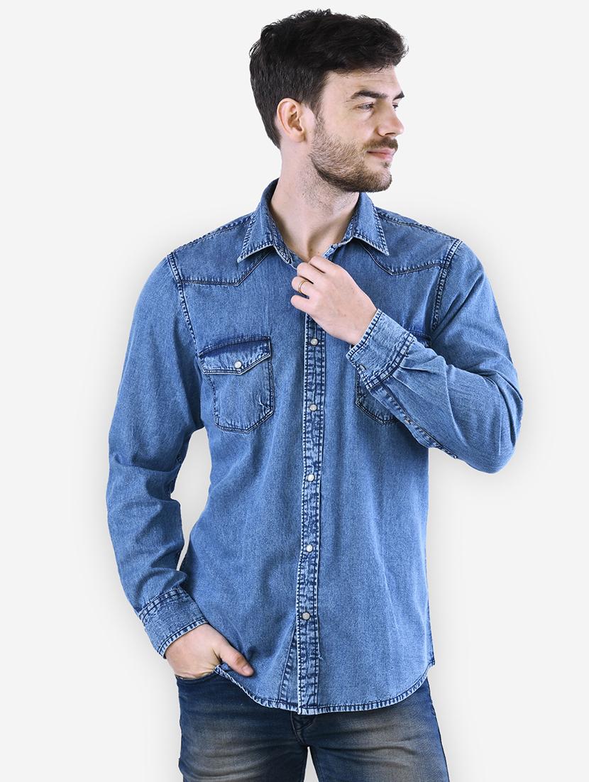blue solid casual shirt - 16816813 - Zoom Image - 1