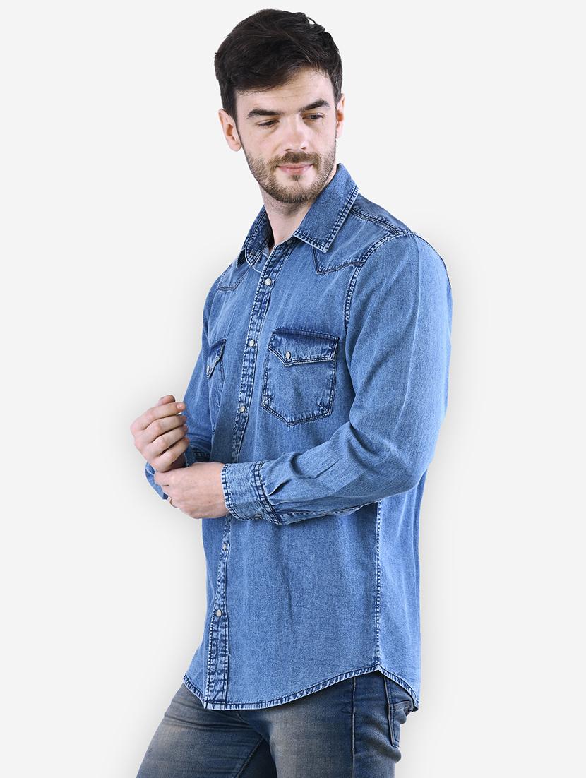 blue solid casual shirt - 16816813 - Zoom Image - 2