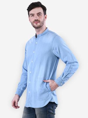 blue faded denim casual shirt - 16816825 - Standard Image - 2