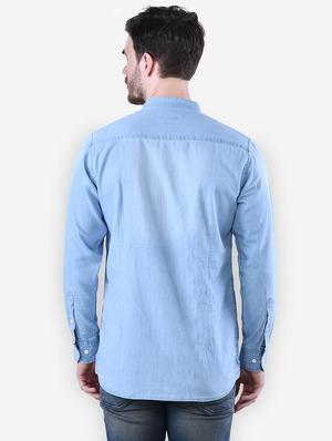 blue faded denim casual shirt - 16816825 - Standard Image - 3