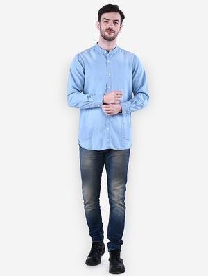 blue faded denim casual shirt - 16816825 - Standard Image - 4