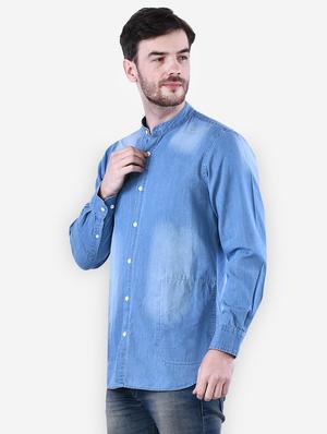 blue faded denim casual shirt - 16816826 - Standard Image - 2