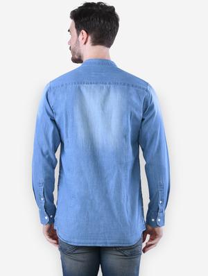blue faded denim casual shirt - 16816826 - Standard Image - 3