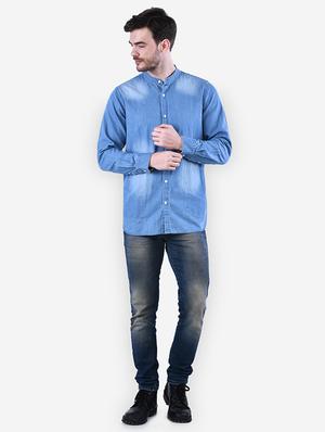 blue faded denim casual shirt - 16816826 - Standard Image - 4