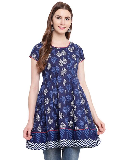 blue cotton aline kurta - 16816994 - Standard Image - 1