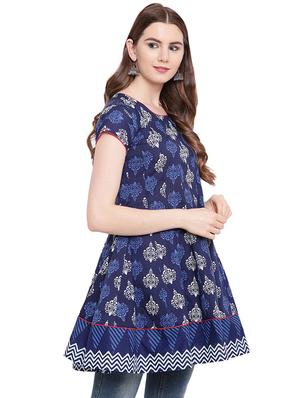 blue cotton aline kurta - 16816994 - Standard Image - 2