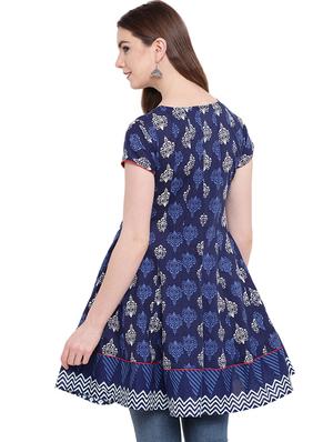blue cotton aline kurta - 16816994 - Standard Image - 3