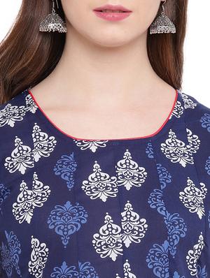 blue cotton aline kurta - 16816994 - Standard Image - 4