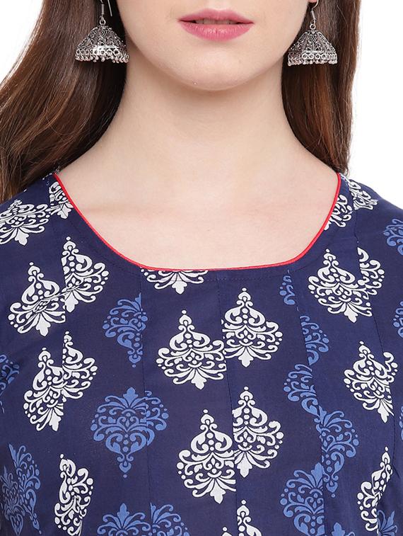 blue cotton aline kurta - 16816994 - Zoom Image - 4