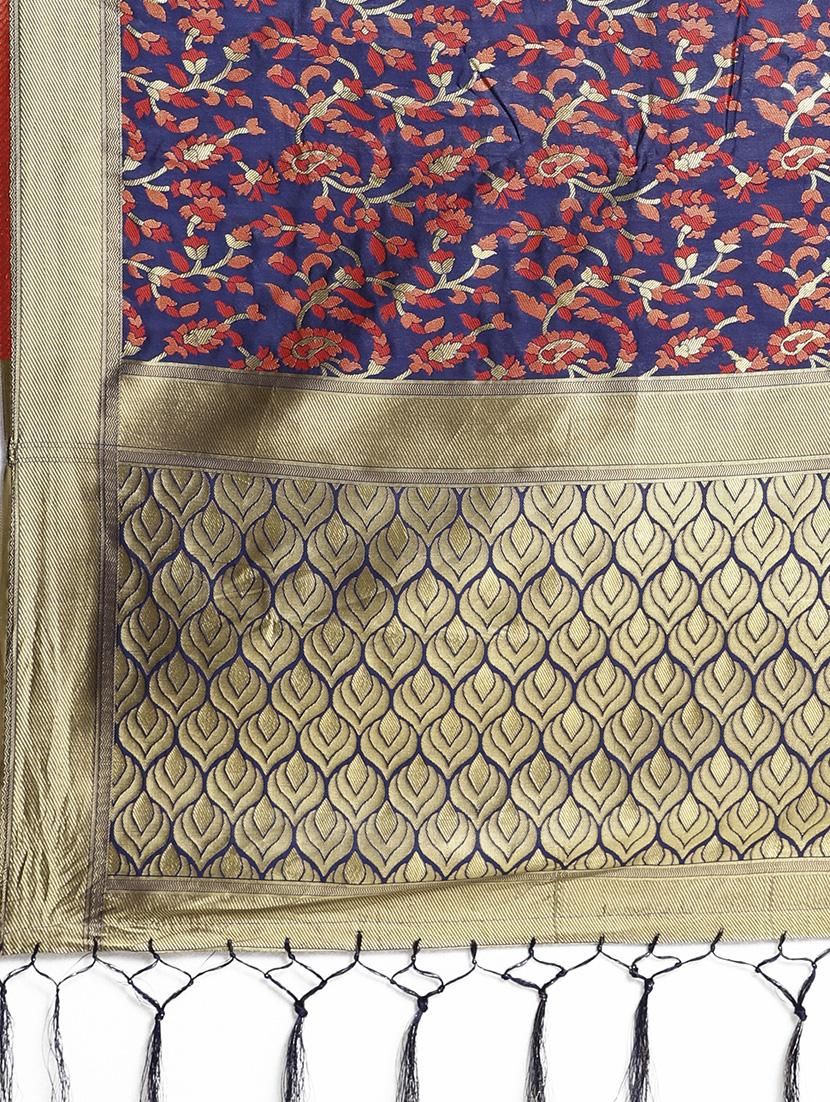 self design banarasi saree with blouse - 16817027 - Zoom Image - 4