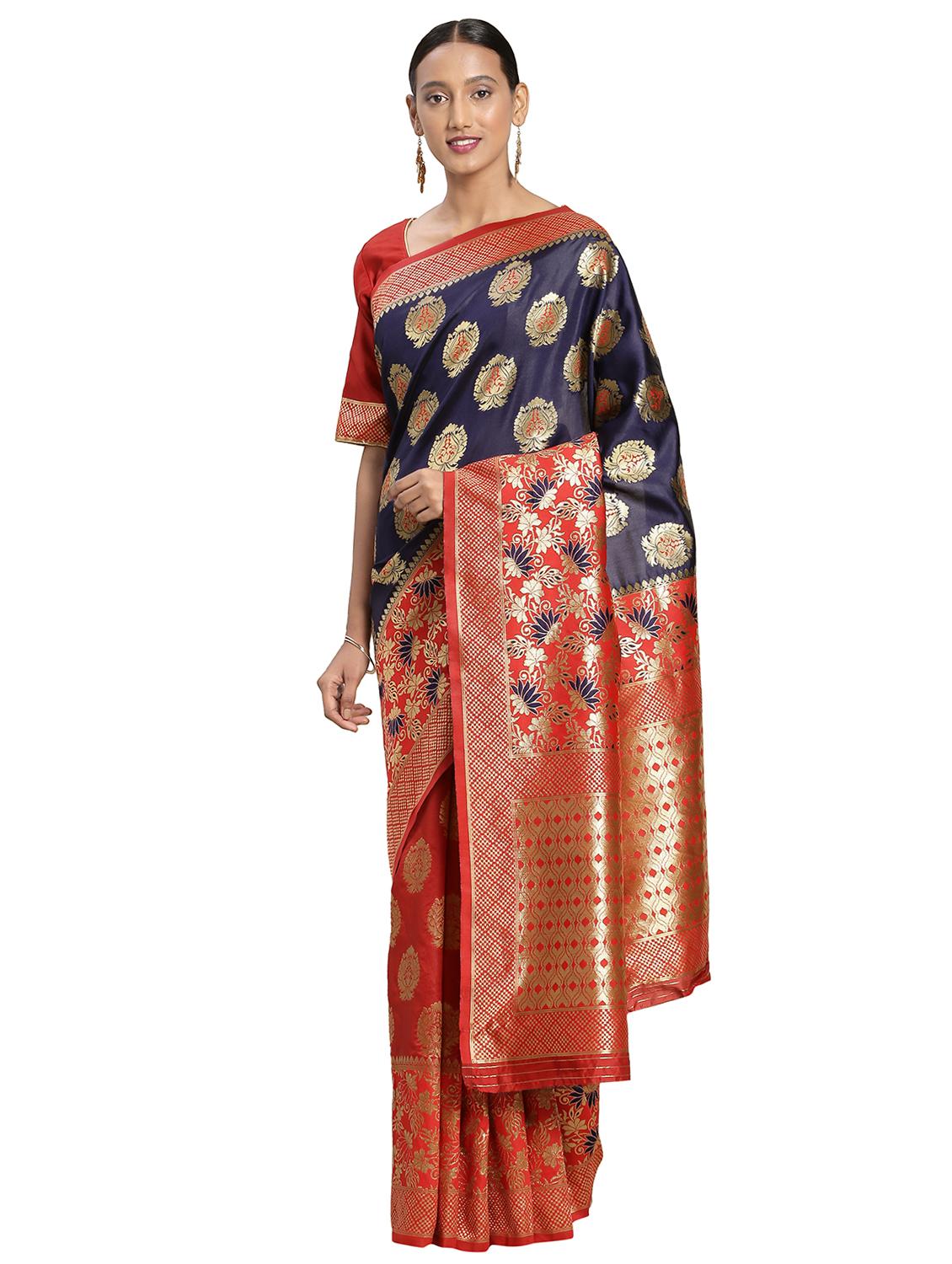 self design banarasi saree with blouse - 16817033 - Zoom Image - 1