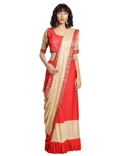 printed half & half saree with blouse - 16817044 - Standard Image - 1