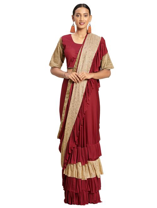 solid ruffled saree with blouse - 16817045 - Standard Image - 1