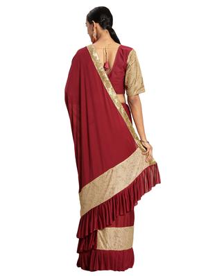 solid ruffled saree with blouse - 16817045 - Standard Image - 2