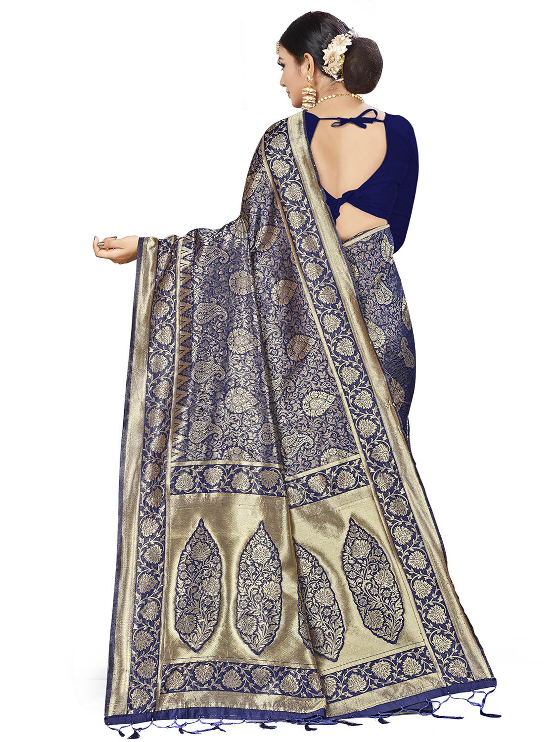 self design banarasi saree with blouse - 16817057 - Zoom Image - 2