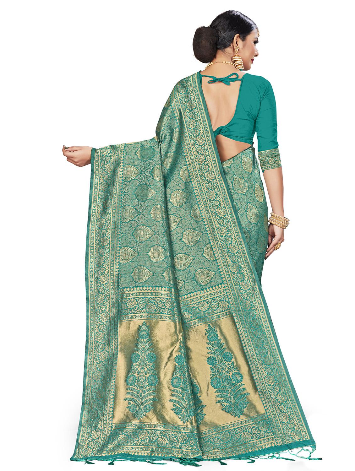 self design banarasi saree with blouse - 16817059 - Zoom Image - 2