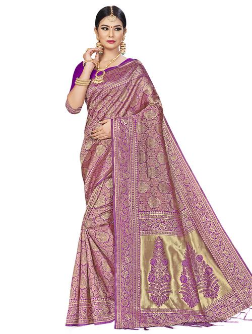 self design banarasi saree with blouse - 16817060 - Standard Image - 1