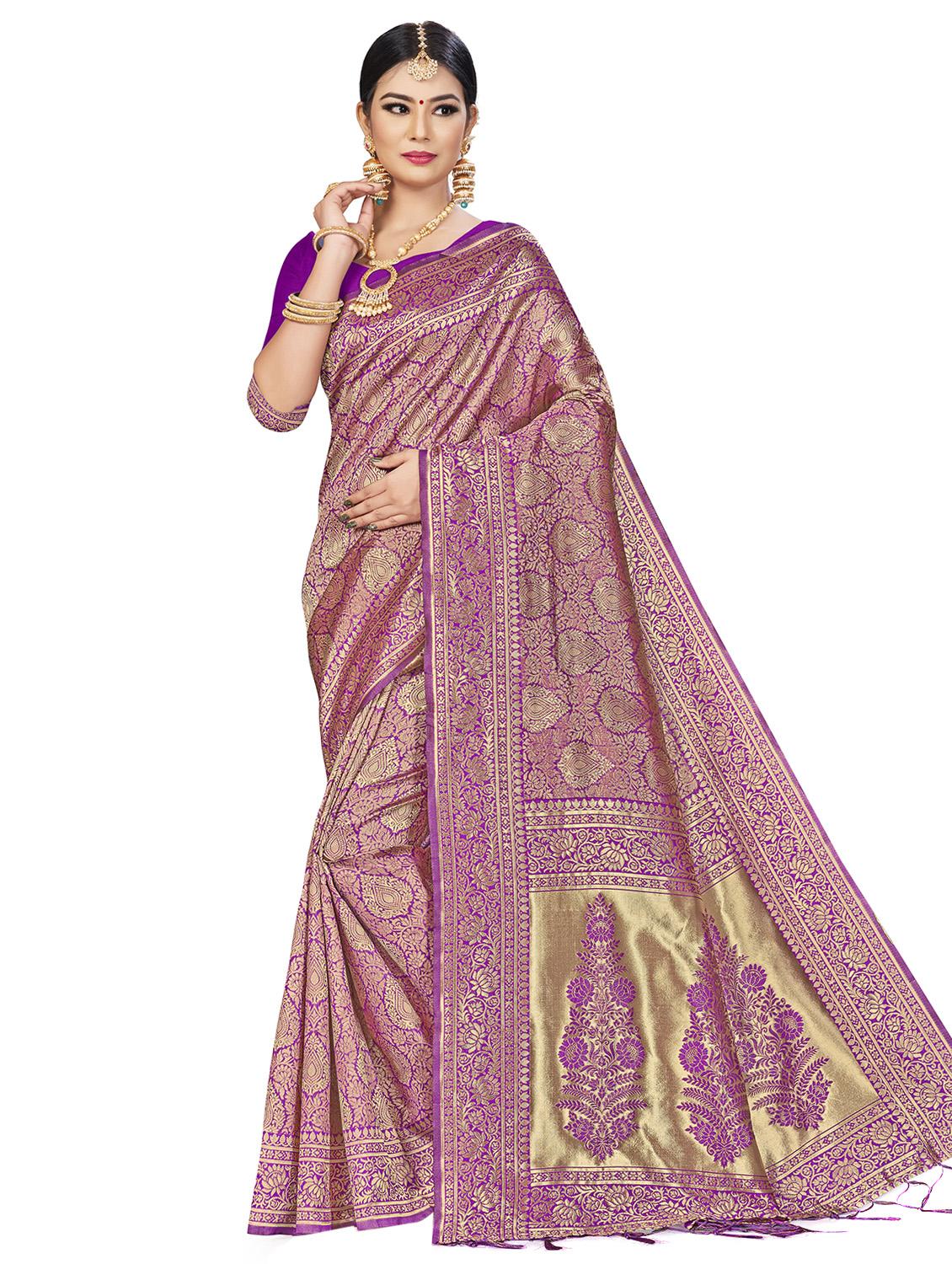 self design banarasi saree with blouse - 16817060 - Zoom Image - 1