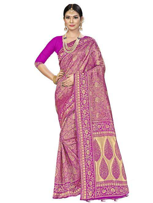 self design banarasi saree with blouse - 16817066 - Standard Image - 1