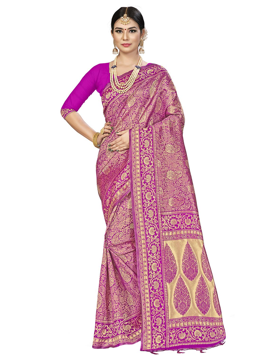 self design banarasi saree with blouse - 16817066 - Zoom Image - 1