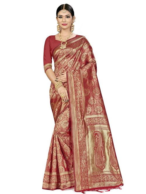 self design banarasi saree with blouse - 16817067 - Standard Image - 1