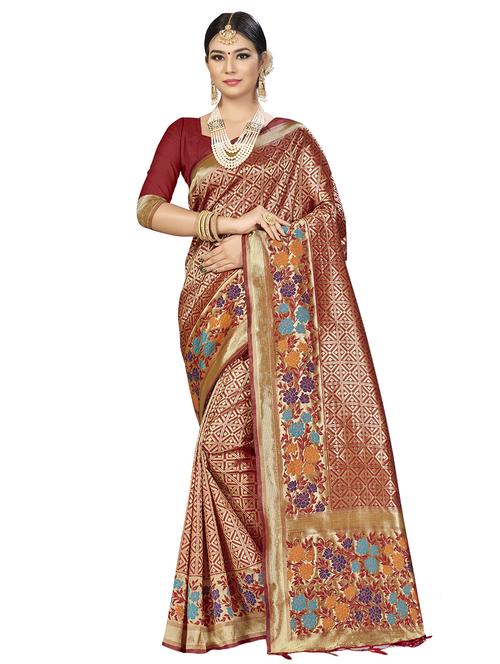 self design banarasi saree with blouse - 16817072 - Standard Image - 1