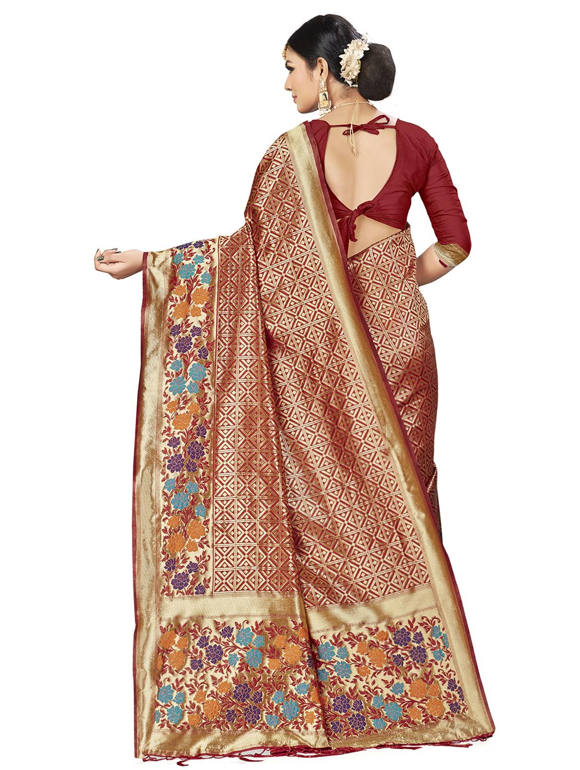 self design banarasi saree with blouse - 16817072 - Zoom Image - 2